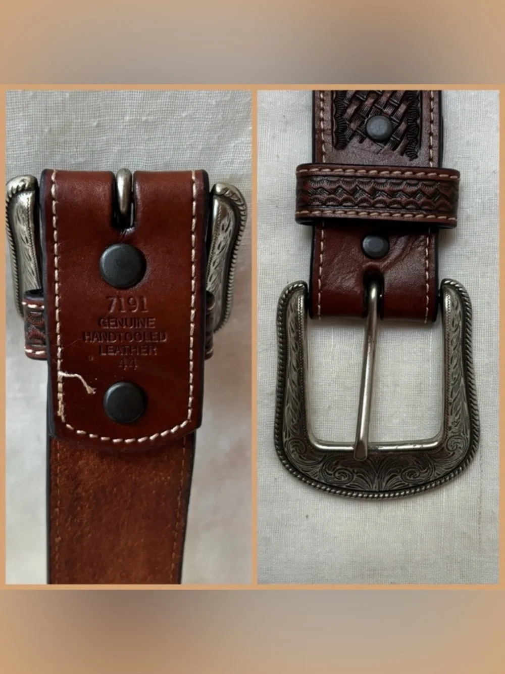 Western Hand Tooled Leather Belt